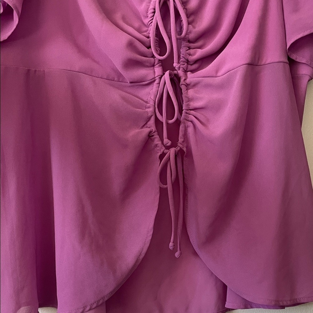 Wild Fable|Lavender Pink Blouse with Ruched Tie Up Open Front|XL|GUC - Picture 6 of 7